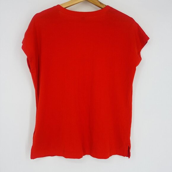 J.Crew Red V-Neck Eyelet Cap Sleeve Embroidered Cotton T-Shirt Blouse Top XS - Picture 3 of 10